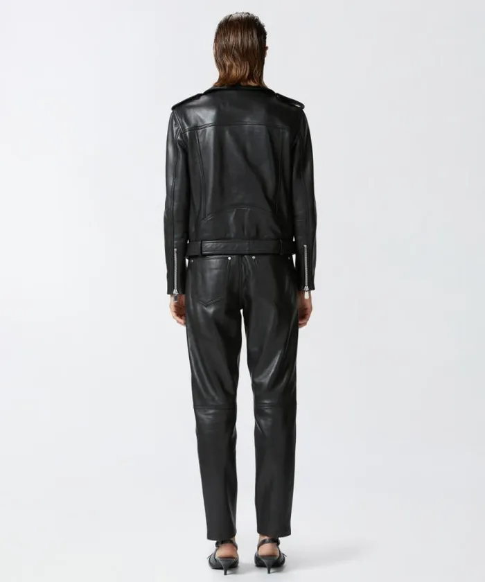 Women Outerwear Pinko Soft Nappa Leather Biker Jacket Limo Black Women Outerwear Pinko Soft Nappa Leather Biker Jacket Limo Black