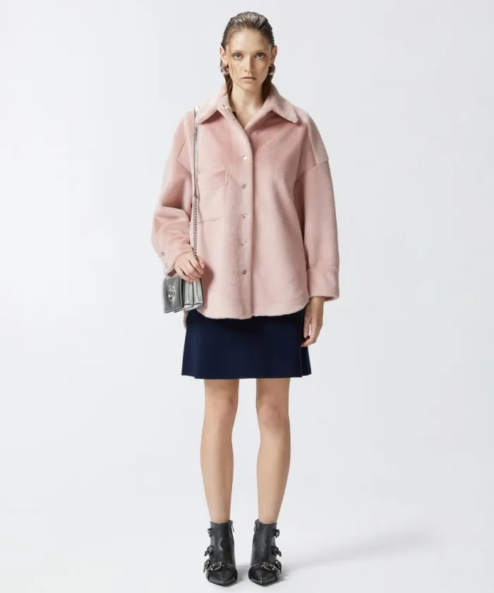 Women Outerwear Pinko Soft Sheepskineffect Shacket Nectar Pink Women Outerwear Pinko Soft Sheepskineffect Shacket Nectar Pink