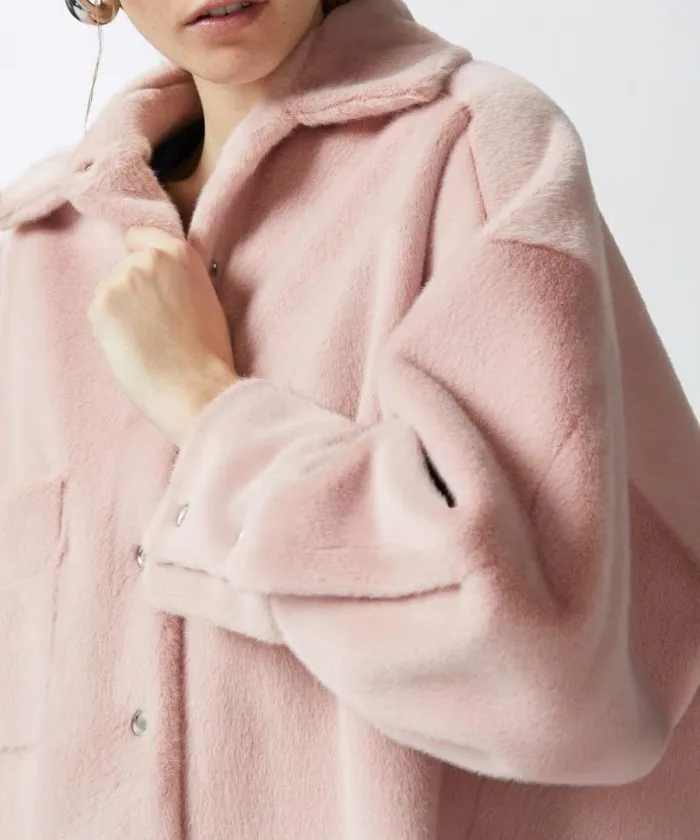 Women Outerwear Pinko Soft Sheepskineffect Shacket Nectar Pink Women Outerwear Pinko Soft Sheepskineffect Shacket Nectar Pink