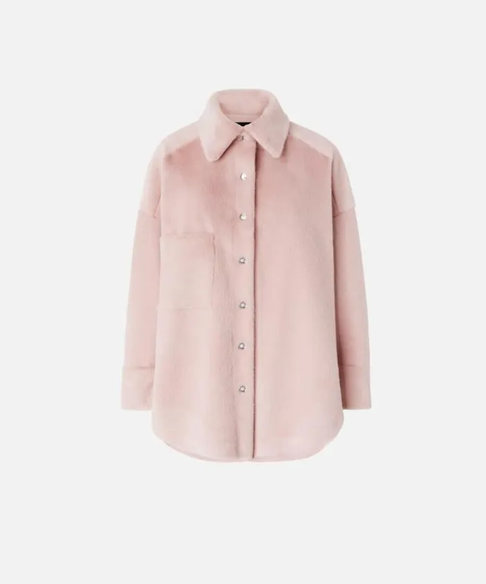 Women Outerwear Pinko Soft Sheepskineffect Shacket Nectar Pink Women Outerwear Pinko Soft Sheepskineffect Shacket Nectar Pink