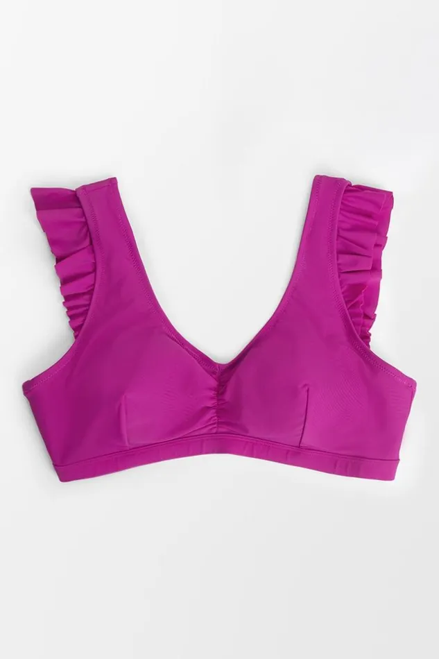 Women Plus Size and Curve Bikinis Cupshe Amira Fuchsia Ruffle Back Hook Plus Size Bikini Top Fuchsia