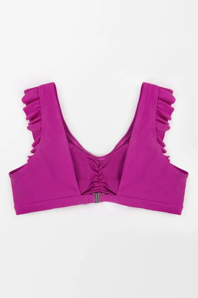 Women Plus Size and Curve Bikinis Cupshe Amira Fuchsia Ruffle Back Hook Plus Size Bikini Top Fuchsia