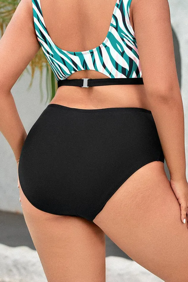 Women Plus Size and Curve Bikinis Cupshe Amiyah Black High Waist Plus Size Bikini Bottom Black