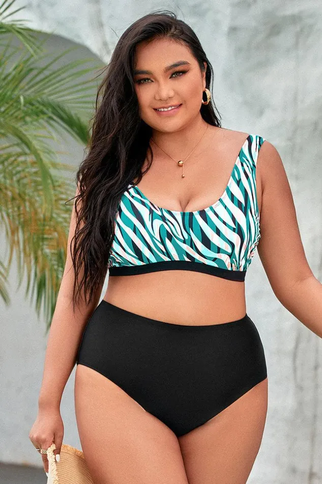 Women Plus Size and Curve Bikinis Cupshe Amiyah Black High Waist Plus Size Bikini Bottom Black