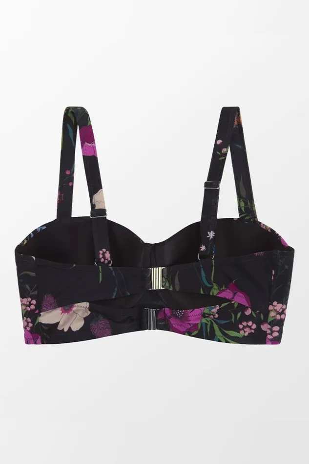 Women Plus Size and Curve Bikinis Cupshe Annabelle Floral Moulded Cup Plus Size Bikini Top Black