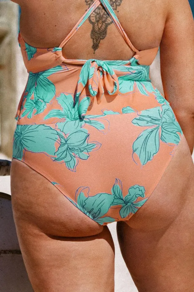 Women Plus Size and Curve Bikinis Cupshe Blooming Flowers Mid Rise Hipster Plus Size Bikini Bottom Multicolor