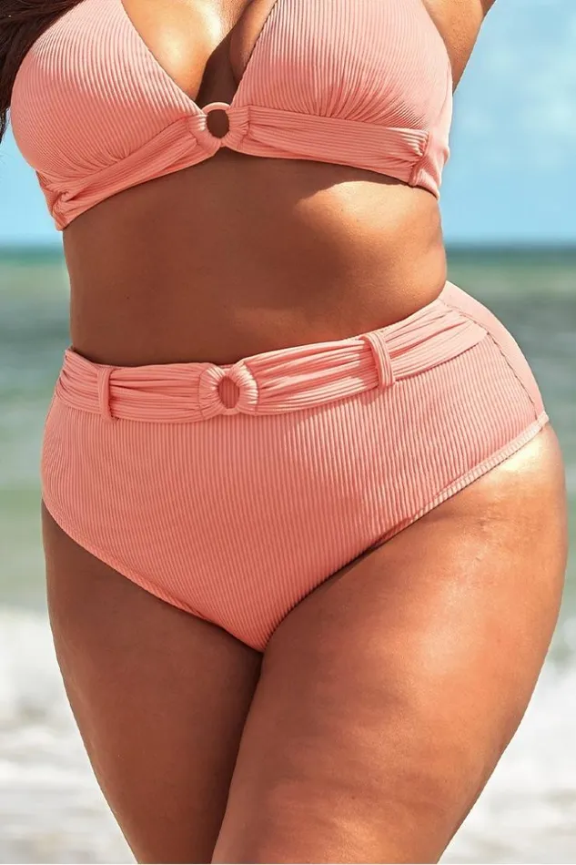 Women Plus Size and Curve Bikinis Cupshe Janet Oring Belt High Waisted Plus Size Bikini Bottom Pink Women Plus Size and Curve Bikinis Cupshe Janet Oring Belt High Waisted Plus Size Bikini Bottom Pink