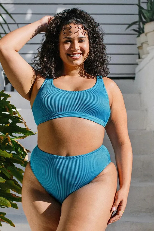 Women Plus Size and Curve Bikinis Cupshe Ocean Rib Bralette And Cheeky High Waist Plus Size Set Blue Women Plus Size and Curve Bikinis Cupshe Ocean Rib Bralette And Cheeky High Waist Plus Size Set Blue