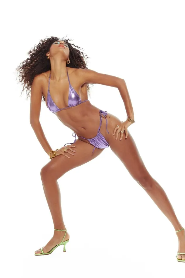 Women Purple Metallic V Front Ruched Bikini Bottoms Jaded London Bikini Bottoms