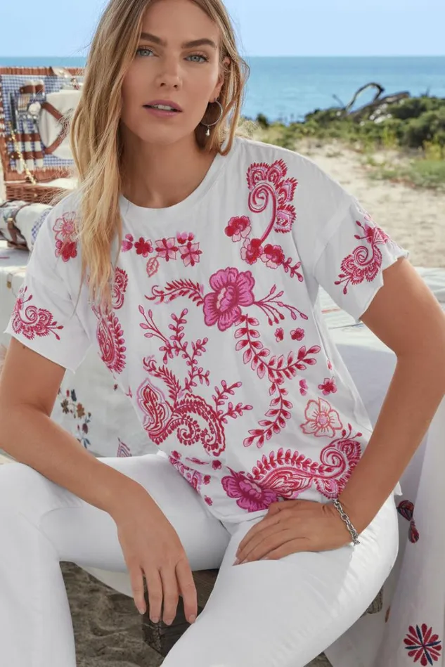 Women RAW DETAIL SWING TEE White Johnny Was Tops Women RAW DETAIL SWING TEE White Johnny Was Tops