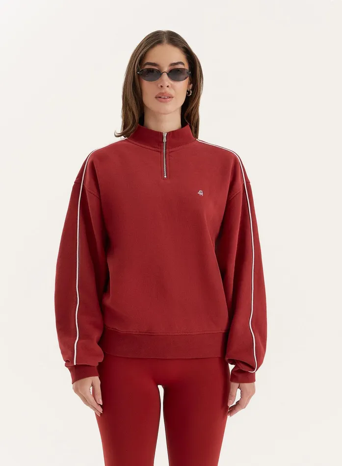 Women Red Branded Half Zip Cropped Sweatshirt Gilly 4th and Reckless Hoodies and Sweatshirts Women Red Branded Half Zip Cropped Sweatshirt Gilly 4th and Reckless Hoodies and Sweatshirts