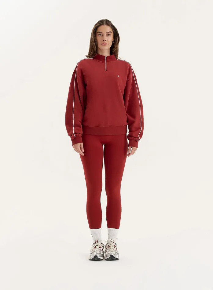 Women Red Branded Half Zip Cropped Sweatshirt Gilly 4th and Reckless Hoodies and Sweatshirts