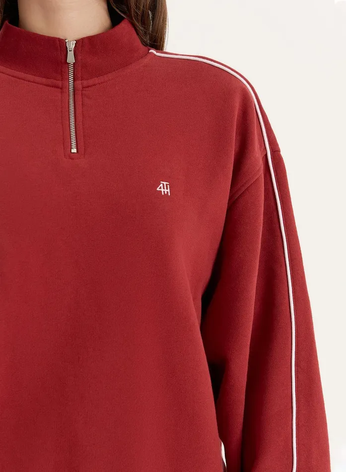 Women Red Branded Half Zip Cropped Sweatshirt Gilly 4th and Reckless Hoodies and Sweatshirts