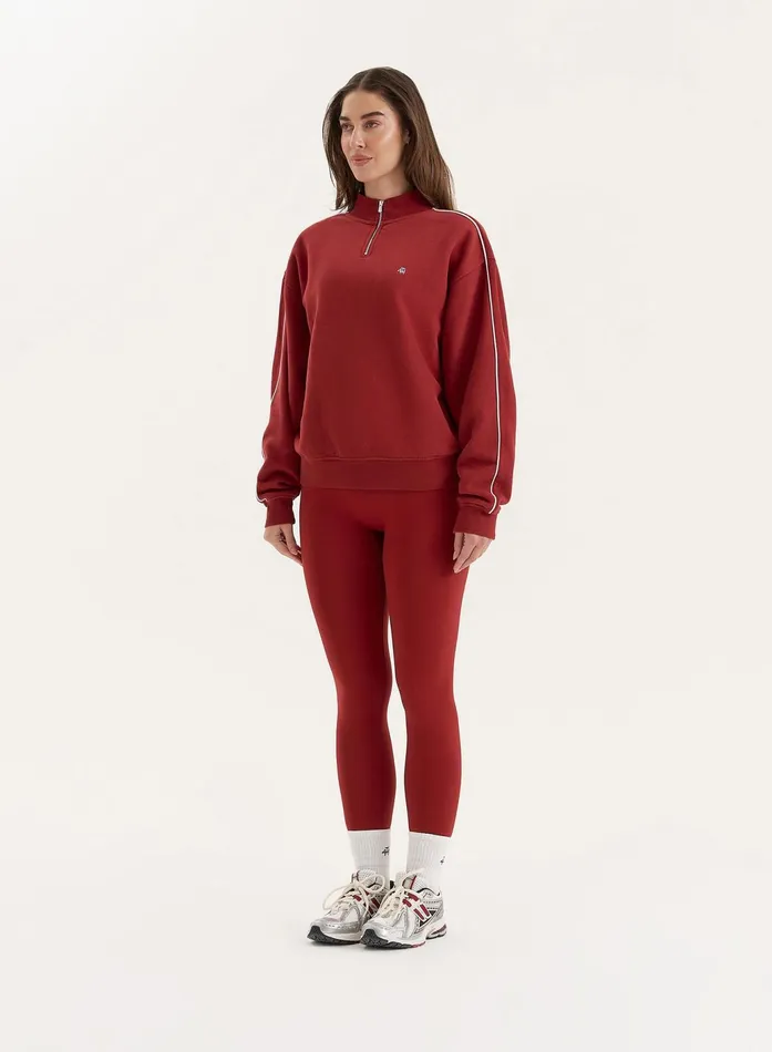 Women Red Branded Half Zip Cropped Sweatshirt Gilly 4th and Reckless Hoodies and Sweatshirts