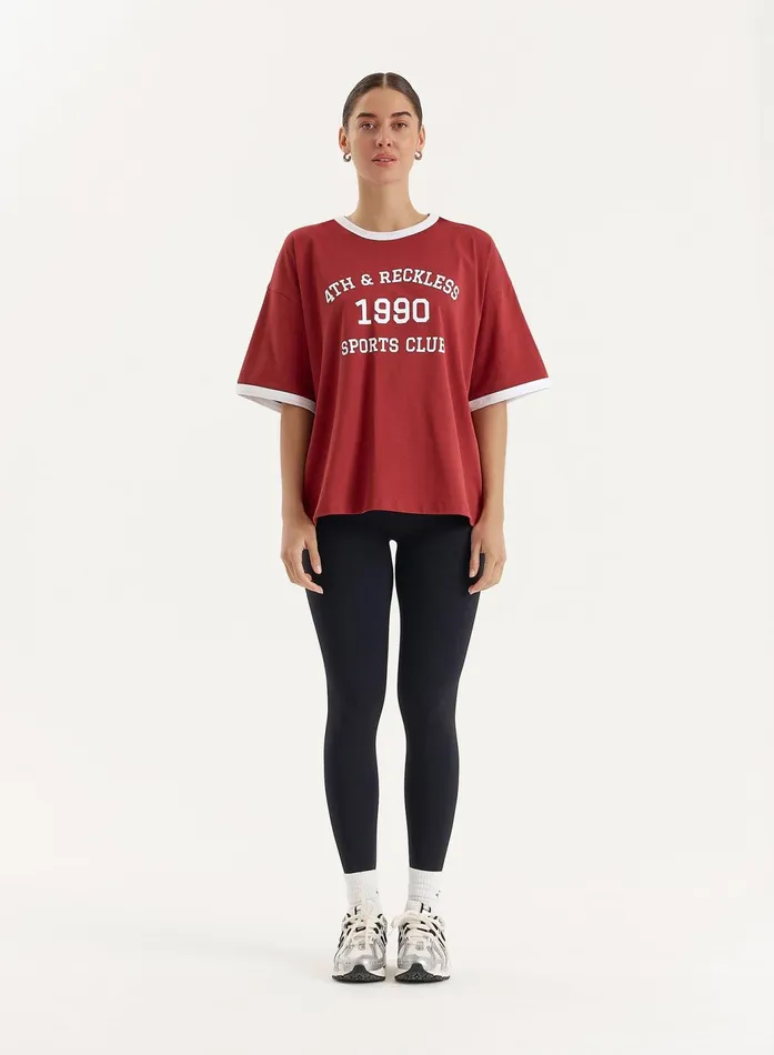 Women Red Contrast Trim Slogan TShirt Kayleigh 4th and Reckless Tops