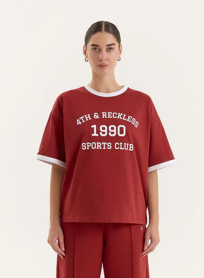 Women Red Contrast Trim Slogan TShirt Kayleigh 4th and Reckless Tops