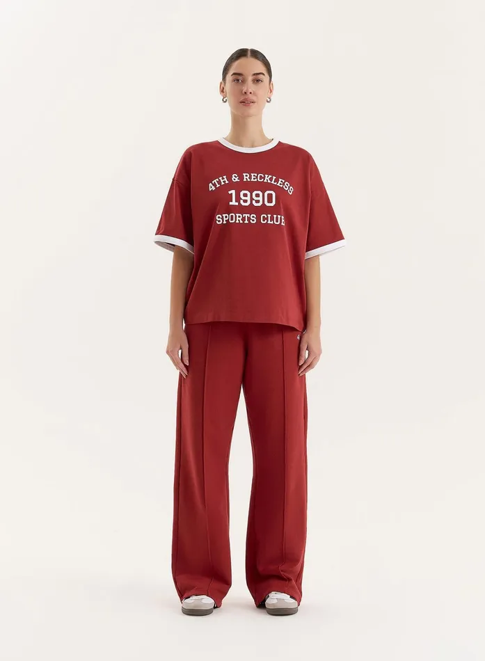Women Red Contrast Trim Slogan TShirt Kayleigh 4th and Reckless Tops