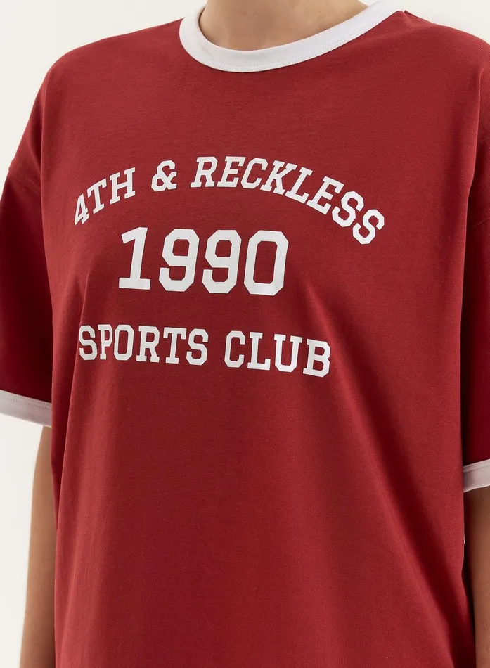 Women Red Contrast Trim Slogan TShirt Kayleigh 4th and Reckless Tops