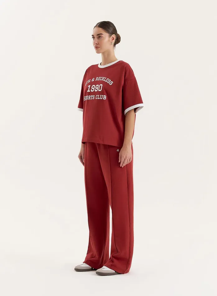 Women Red Contrast Trim Slogan TShirt Kayleigh 4th and Reckless Tops