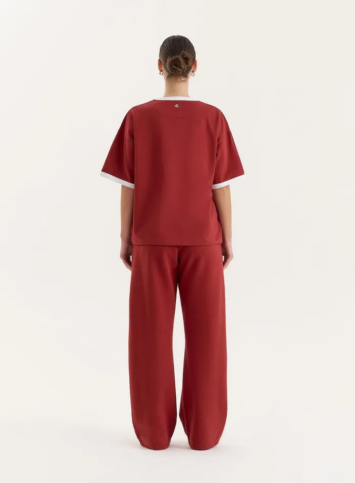 Women Red Contrast Trim Slogan TShirt Kayleigh 4th and Reckless Tops