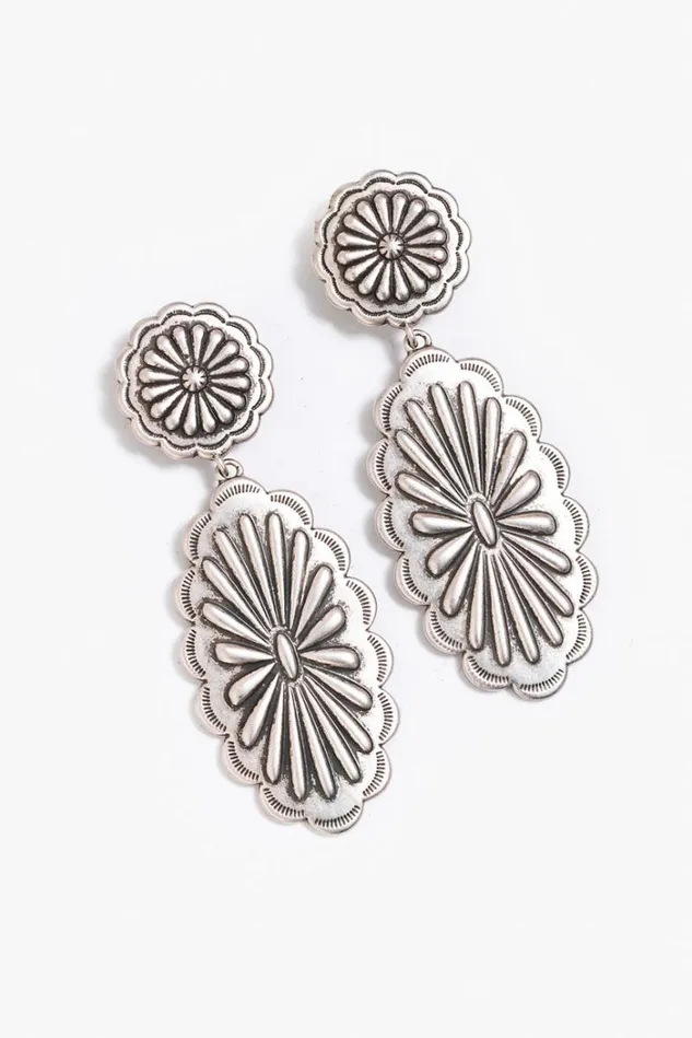 Women RIVER RANCH CONCHO EARRING Silver Johnny Was Jewelry