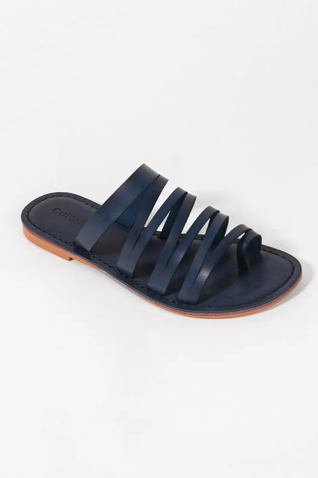 Women Sandals Cupshe Cossies Beach Black Open Toe Sandals Navy