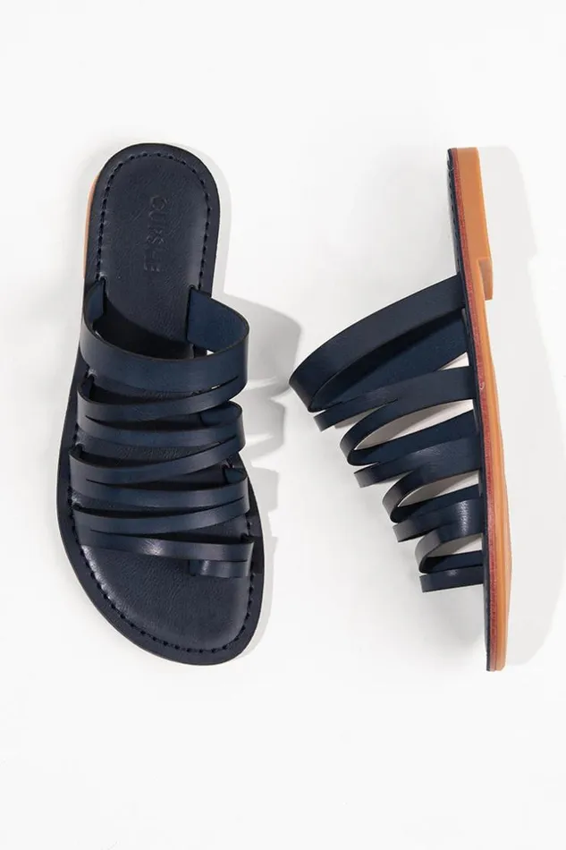 Women Sandals Cupshe Cossies Beach Black Open Toe Sandals Navy