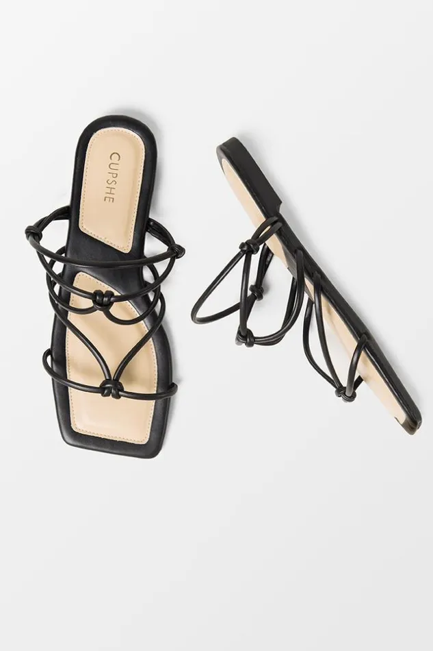 Women Sandals Cupshe Flirt Black Square Toe Doublestrap Sandals Black