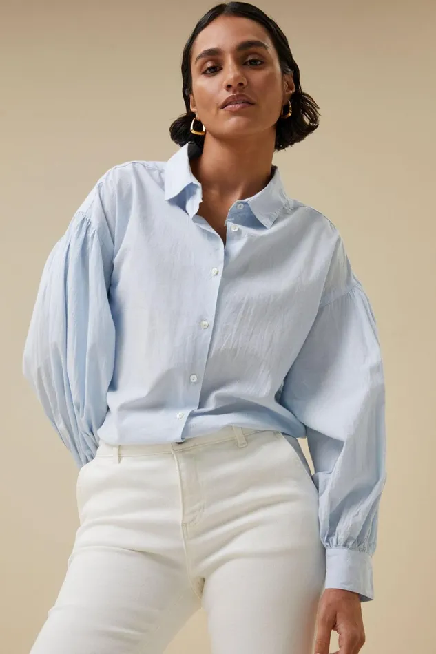 Women Sarah Chambray Blouse Light Blue Bybar Blouses