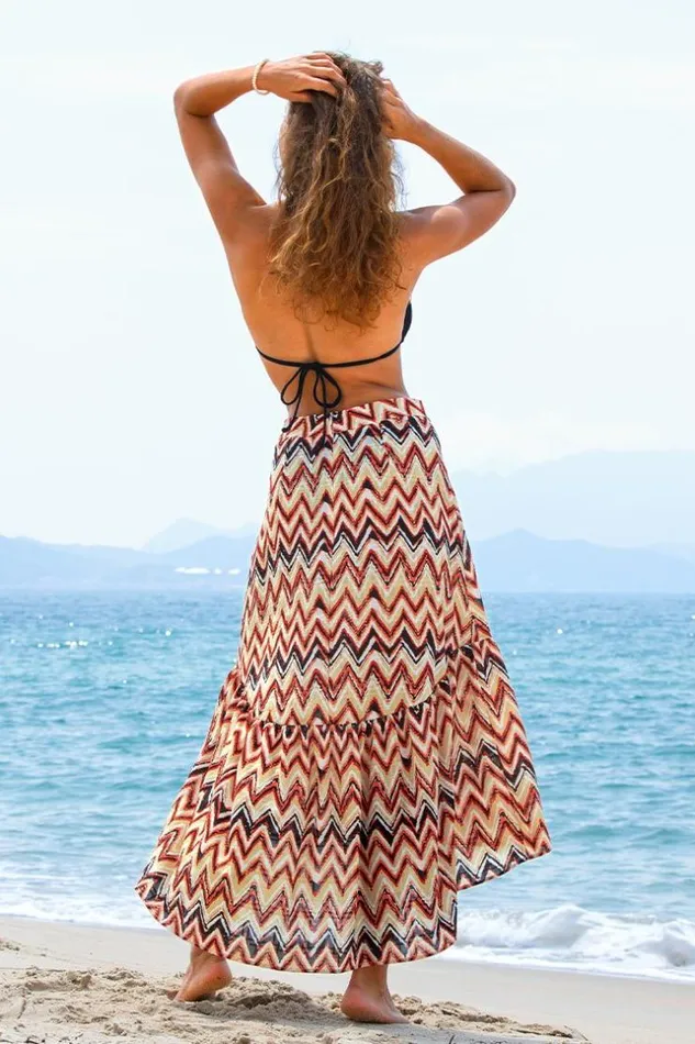 Women Sarong and Skirts Cupshe Judith Chevron Print Cover Up Skirt Multicolor