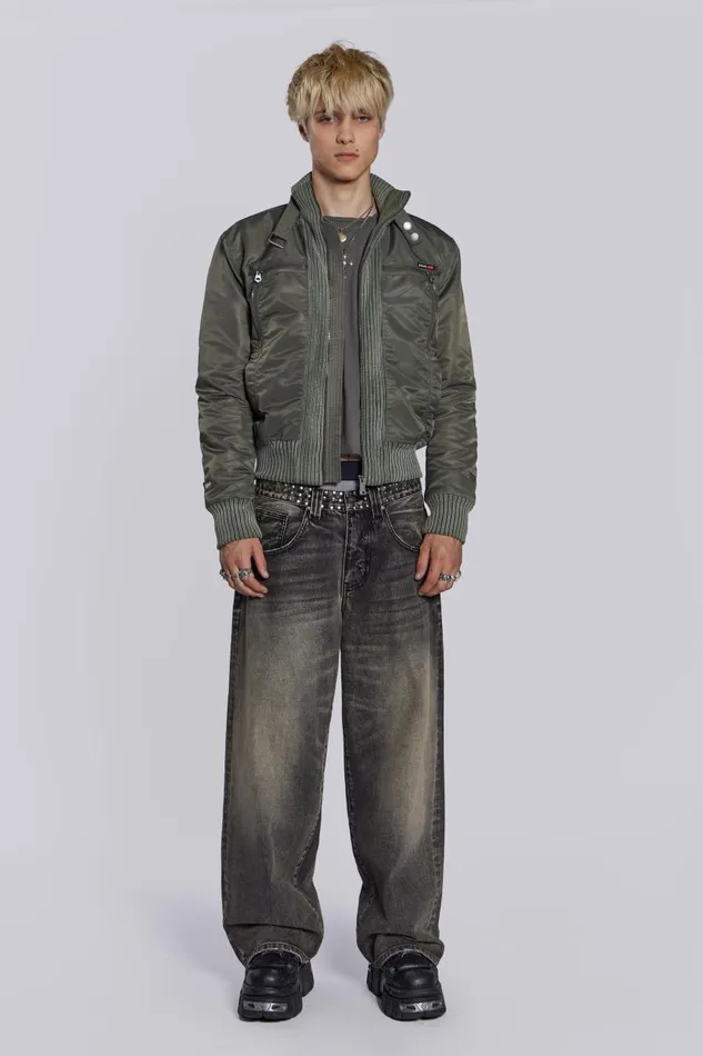 Women Schott Khaki MA1 Bomber Jacket Jaded London Outerwear