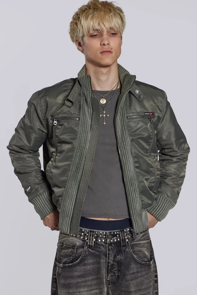 Women Schott Khaki MA1 Bomber Jacket Jaded London Outerwear