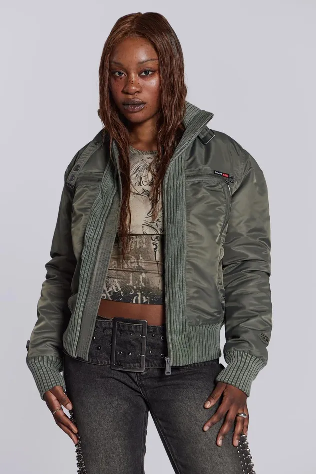 Women Schott Khaki MA1 Bomber Jacket Jaded London Outerwear
