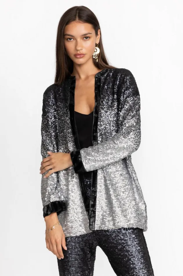 Women Sequin Black Button Up Black Johnny Was Tops