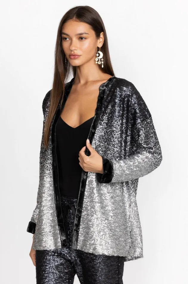 Women Sequin Black Button Up Black Johnny Was Tops Women Sequin Black Button Up Black Johnny Was Tops
