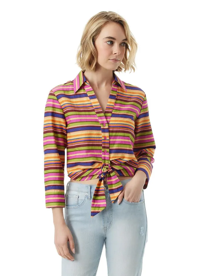 Women Sets Jessica Simpson Wisteria Tie Front Top In Rainbow Stripe