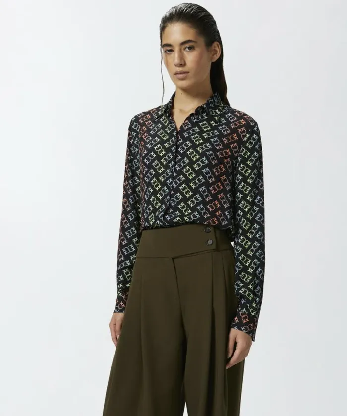 Women Shirts And Blouses Pinko Classic Crpe Shirt With Monogram Logo Blackmulticoloured Women Shirts And Blouses Pinko Classic Crpe Shirt With Monogram Logo Blackmulticoloured