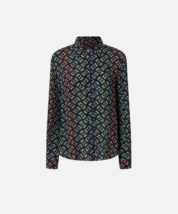 Women Shirts And Blouses Pinko Classic Crpe Shirt With Monogram Logo Blackmulticoloured Women Shirts And Blouses Pinko Classic Crpe Shirt With Monogram Logo Blackmulticoloured