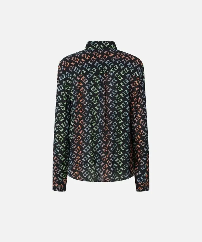 Women Shirts And Blouses Pinko Classic Crpe Shirt With Monogram Logo Blackmulticoloured Women Shirts And Blouses Pinko Classic Crpe Shirt With Monogram Logo Blackmulticoloured