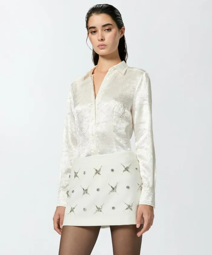 Women Shirts And Blouses Pinko Crinkled Satin Shirt Lily White
