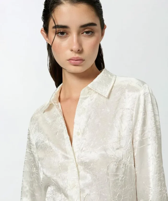 Women Shirts And Blouses Pinko Crinkled Satin Shirt Lily White Women Shirts And Blouses Pinko Crinkled Satin Shirt Lily White