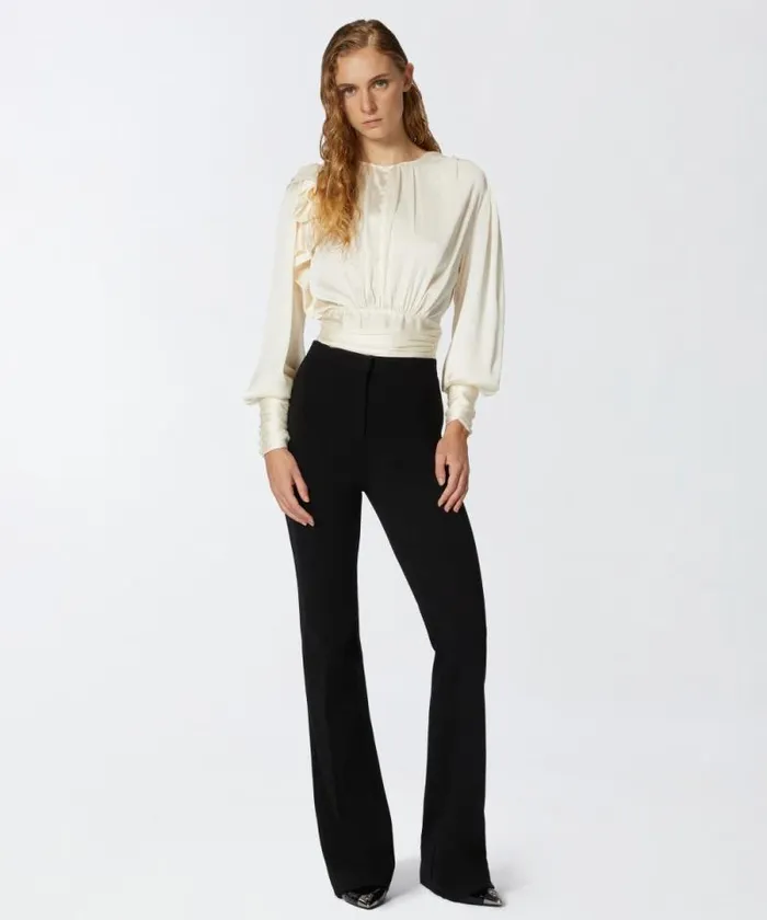 Women Shirts And Blouses Pinko Cropped Satin Blouse With Appliqus Lily White Women Shirts And Blouses Pinko Cropped Satin Blouse With Appliqus Lily White