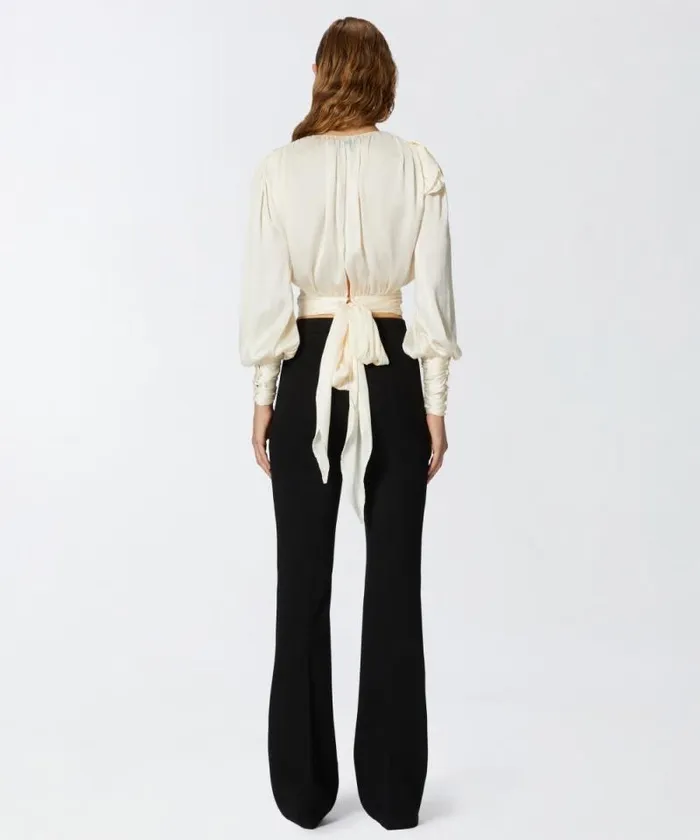 Women Shirts And Blouses Pinko Cropped Satin Blouse With Appliqus Lily White Women Shirts And Blouses Pinko Cropped Satin Blouse With Appliqus Lily White