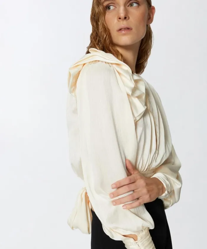 Women Shirts And Blouses Pinko Cropped Satin Blouse With Appliqus Lily White Women Shirts And Blouses Pinko Cropped Satin Blouse With Appliqus Lily White
