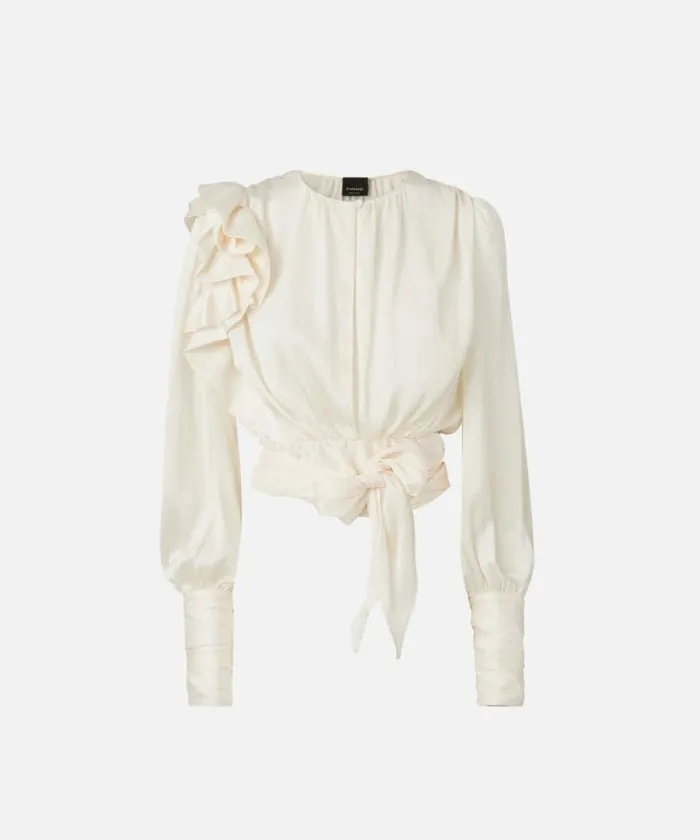 Women Shirts And Blouses Pinko Cropped Satin Blouse With Appliqus Lily White Women Shirts And Blouses Pinko Cropped Satin Blouse With Appliqus Lily White