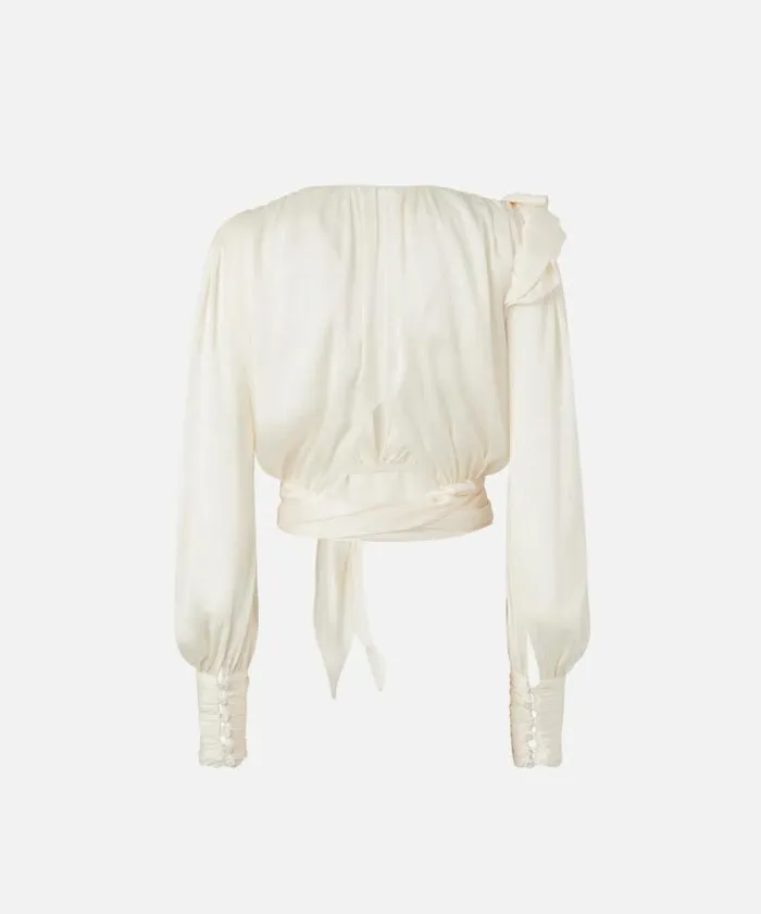 Women Shirts And Blouses Pinko Cropped Satin Blouse With Appliqus Lily White Women Shirts And Blouses Pinko Cropped Satin Blouse With Appliqus Lily White