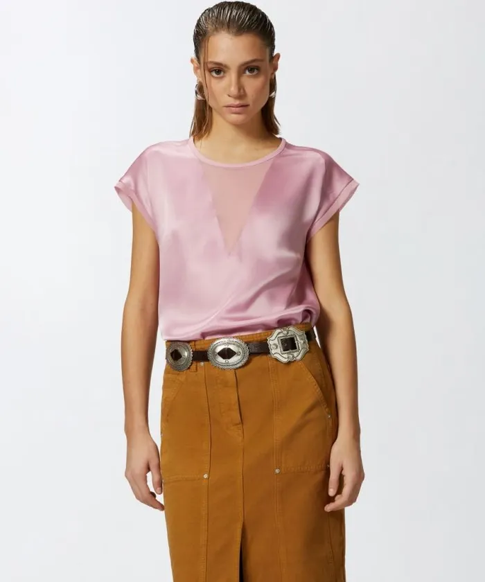 Women Shirts And Blouses Pinko Satin And Georgette Tshirt Blouse Pinkpolignac Women Shirts And Blouses Pinko Satin And Georgette Tshirt Blouse Pinkpolignac