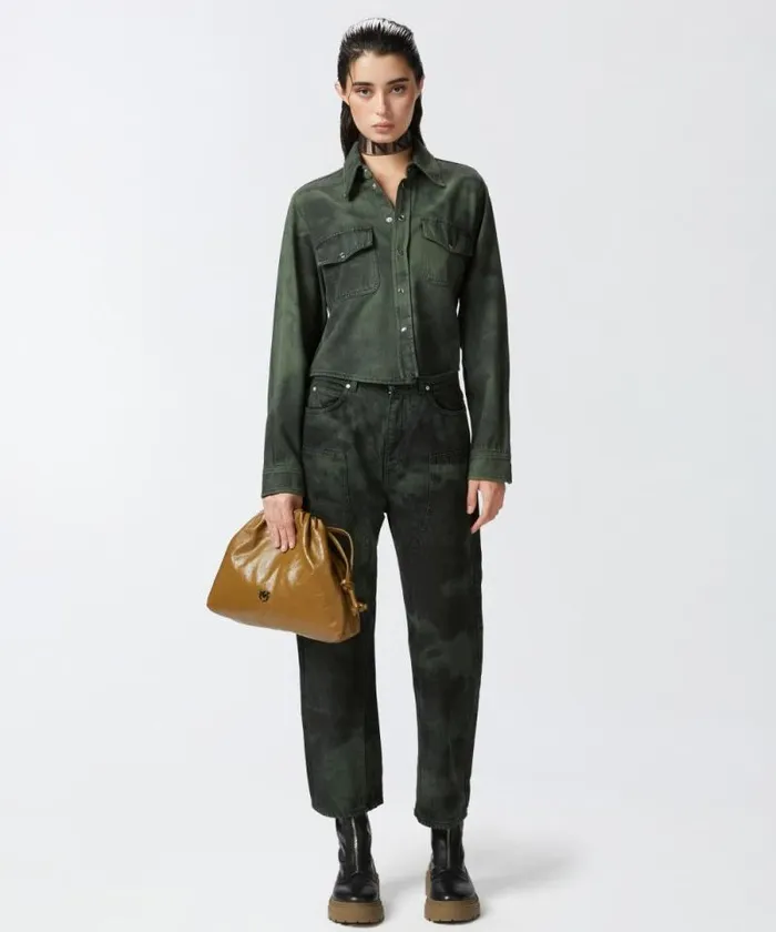 Women Shirts And Blouses Pinko Spotted Black Denim Shirt Greenblack Women Shirts And Blouses Pinko Spotted Black Denim Shirt Greenblack