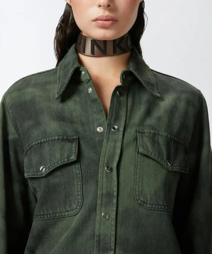 Women Shirts And Blouses Pinko Spotted Black Denim Shirt Greenblack Women Shirts And Blouses Pinko Spotted Black Denim Shirt Greenblack