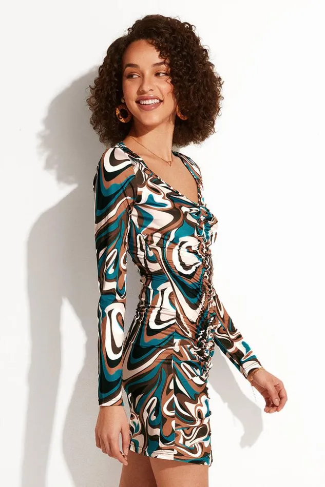 Women Short Dresses Cupshe Eryn Vneck Elastic Waist Drawstring Short Bodycon Dress Multicolor
